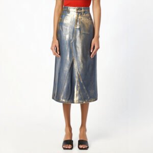 Colorblock Patchwork Pockets Casual Denim Skirts For Women High Waist Spliced Button Temperament A Line Skirt Female Fashion