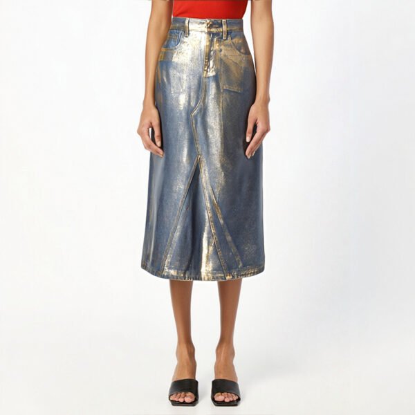 Colorblock Patchwork Pockets Casual Denim Skirts For Women High Waist Spliced Button Temperament A Line Skirt Female Fashion