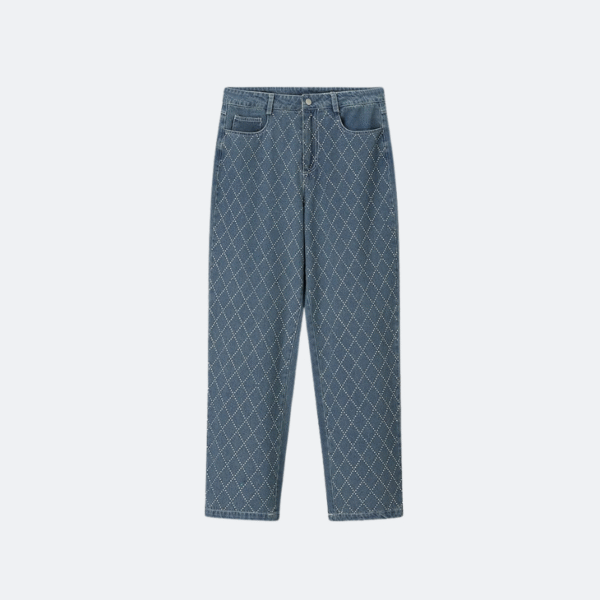 Crystal Grid Split Jeans